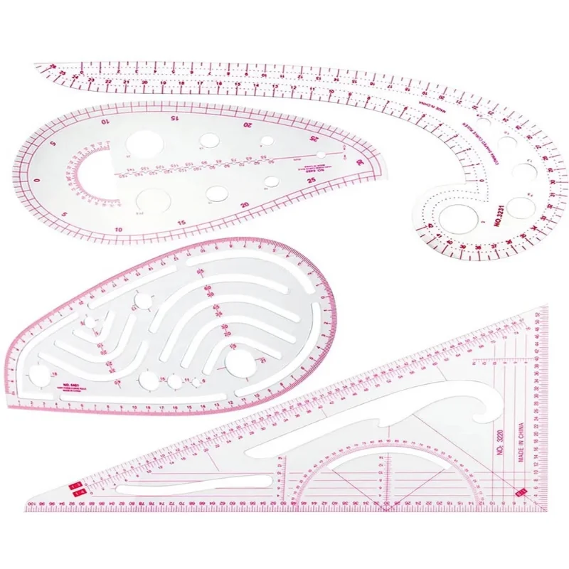 4PCS Fashion Design Proofing Plate Making Cutting Curve Button Ruler Arc Sewing Ruler PVC Ruler  Sewing Combination Set