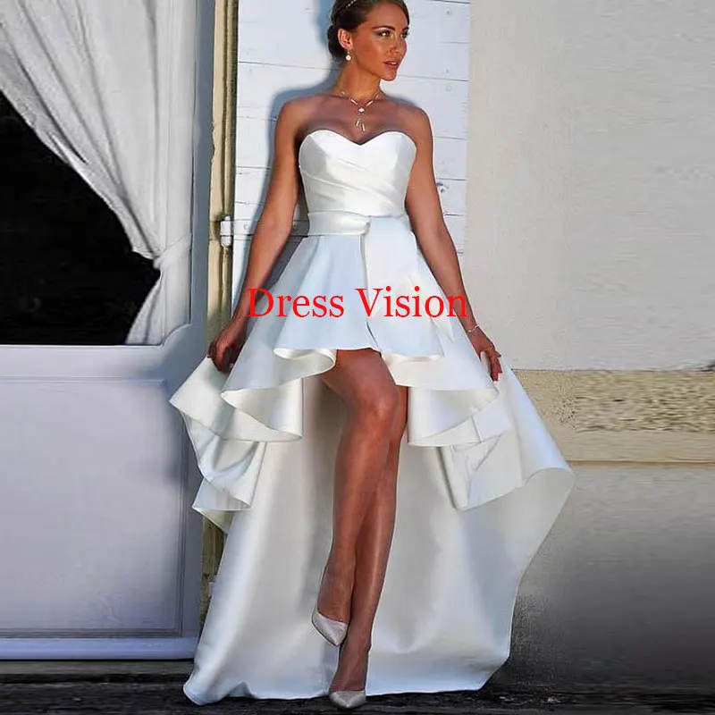 

New Style Satin Wedding Dresses High Low Wedding Gown Beach Simple Bridal Dress Vestido De Novia 2022 Boda Elegante