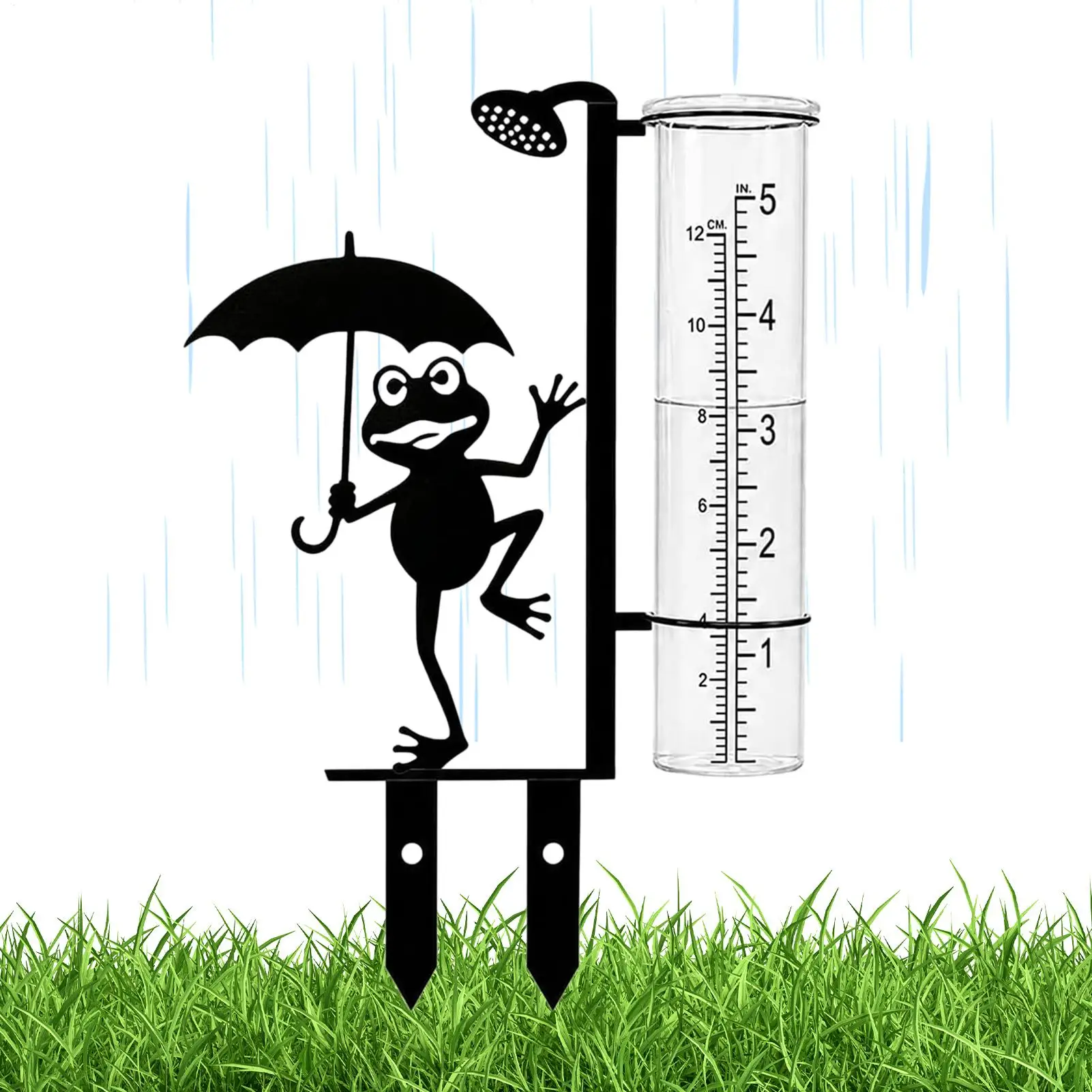 Rain Gauges for Yard Weatherproof Frost-Resistant Cute Metal Outdoor Rain Gauge with Frog Decor for Lawn Patio Porch Ground