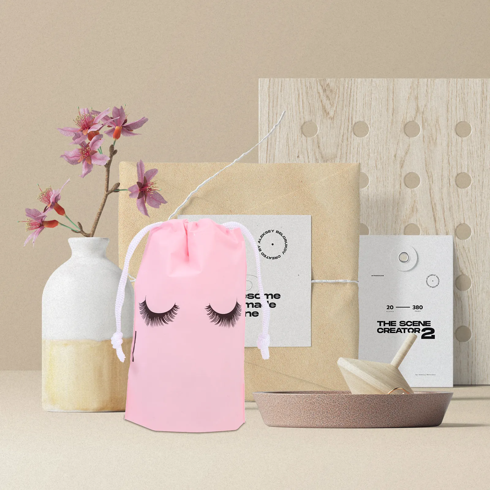 50Pcs Makeup Storage Bags Eyelash Design Drawstring Cosmetics Organizer for Travel Toiletry Portable Waterproof Holding