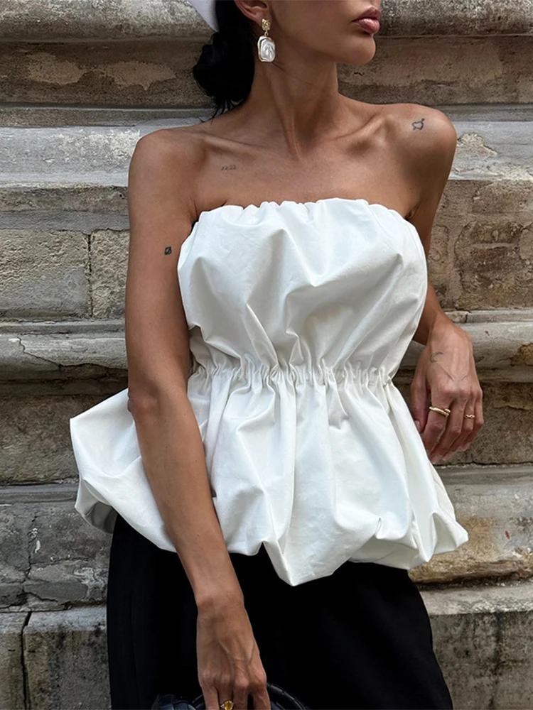 

Trendix Off Shoulder Tube Top Women 2026 Summer Elegant Backless Crop Tops Party Sexy Pleated Slim Sleeveless Ruffle Beach Vest