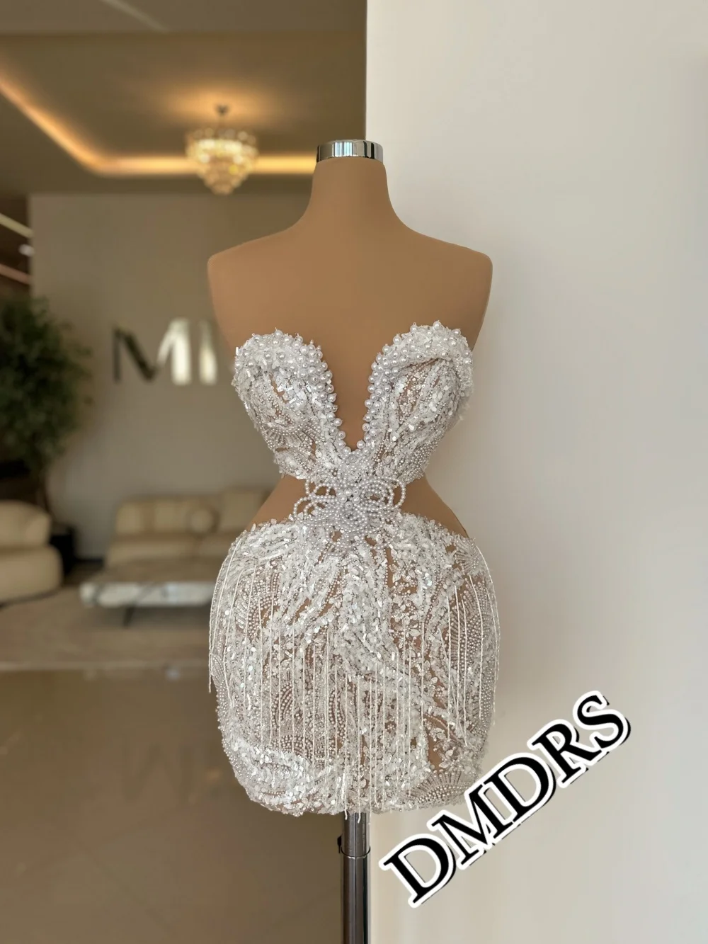 DMDRS Romantic Sweetheart Evening Dress, Romantic A-Line Party Gown, Luxurious Pearl Crystal Floor-Length Party Dress