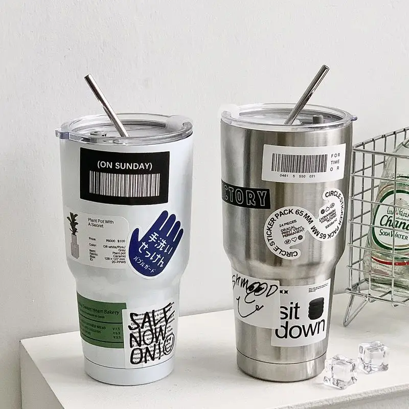 

New Large Capacity Dual Drink Icecream Cup 304 Stainless Steel Insulated Cup American Style Insulated Coffee Cup Office Worker‘S