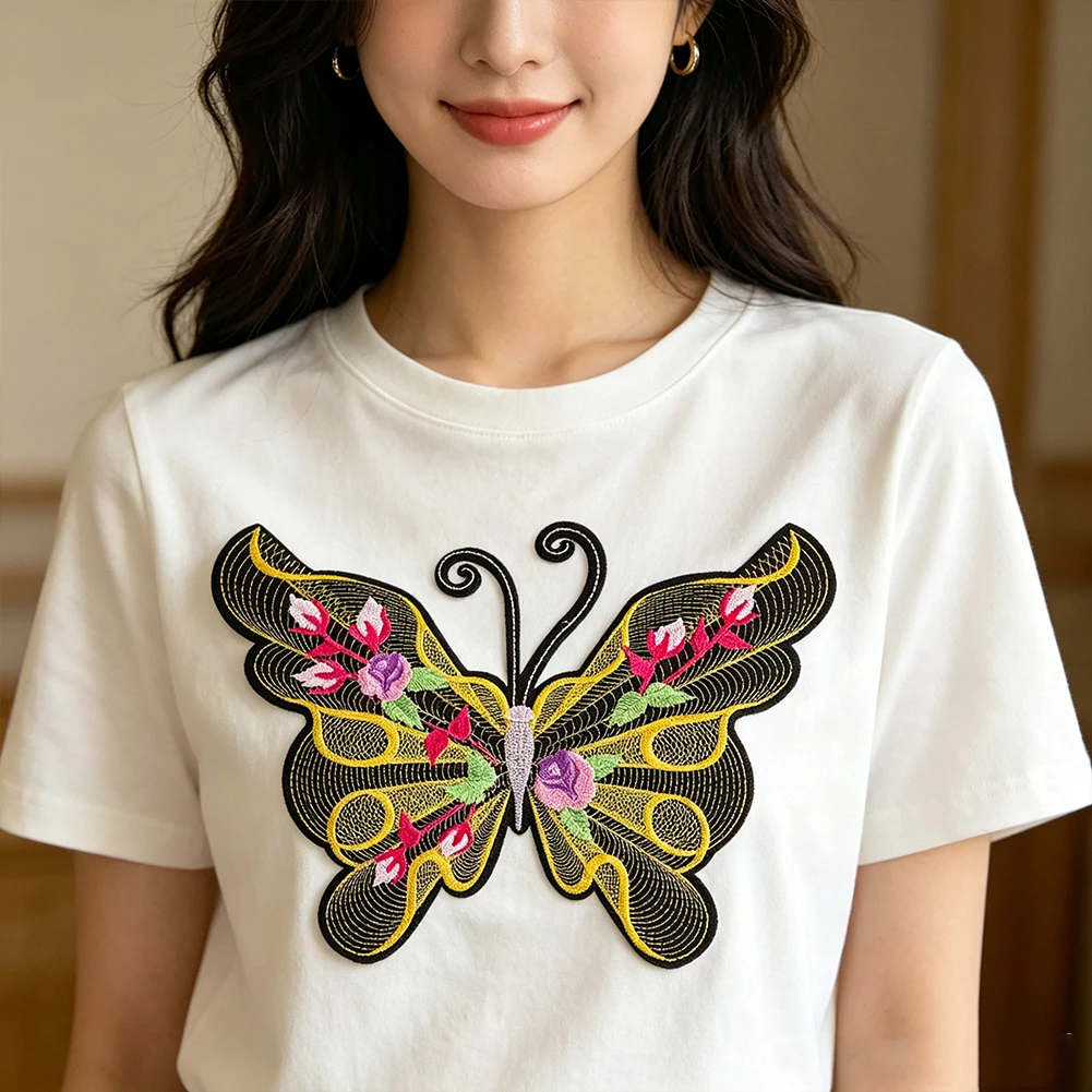 Chinesischer Stil, floraler Schmetterlings-Stickerei-Aufnäher mit hohlem Rand, zum Aufbügeln für Jeansjacken, Qipao-Kleidung, zur Reparatur von Löchern und zur Dekoration – Detail 1