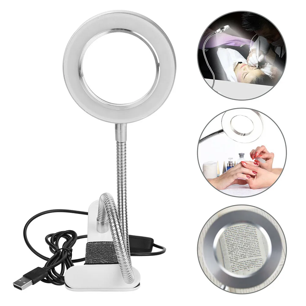 8X Illuminated Magnifier With Clip Flexible Rotation Desktop Magnifying LED Eye Protection Multifunctional Reading Lamp Home