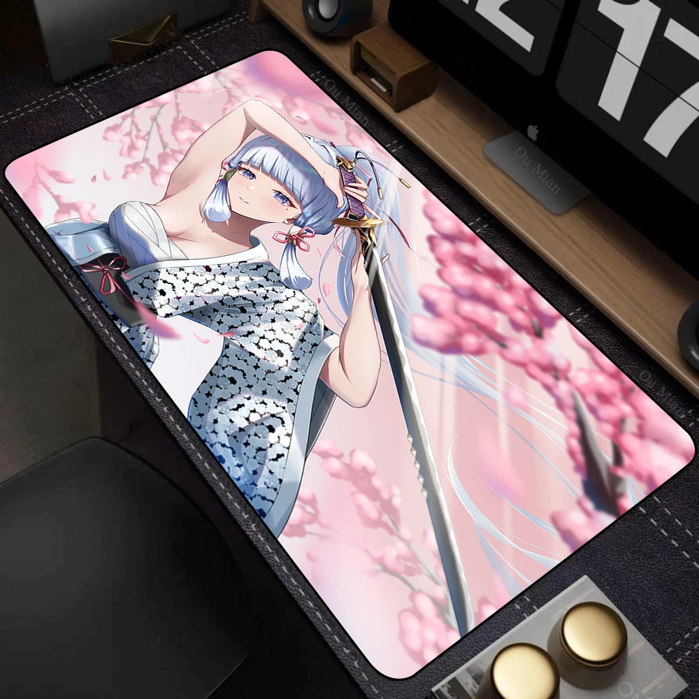 Kamisato Ayaka Mouse Mat Genshin Impact Mousepad Anime Kawaii Desk Mat مع وسادة ملحقات الألعاب Prime Gaming XXL لوحة المفاتيح #5