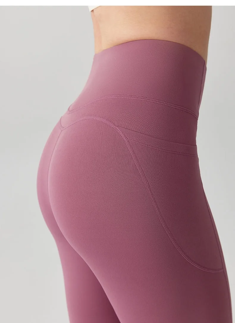 Damen High-Waist-Leggings mit Hüftlift-Effekt, schnelltrocknend, mit Tasche, „Nude-Feeling“-Hose, für Laufen, Pilates, Sommer – Detail 2