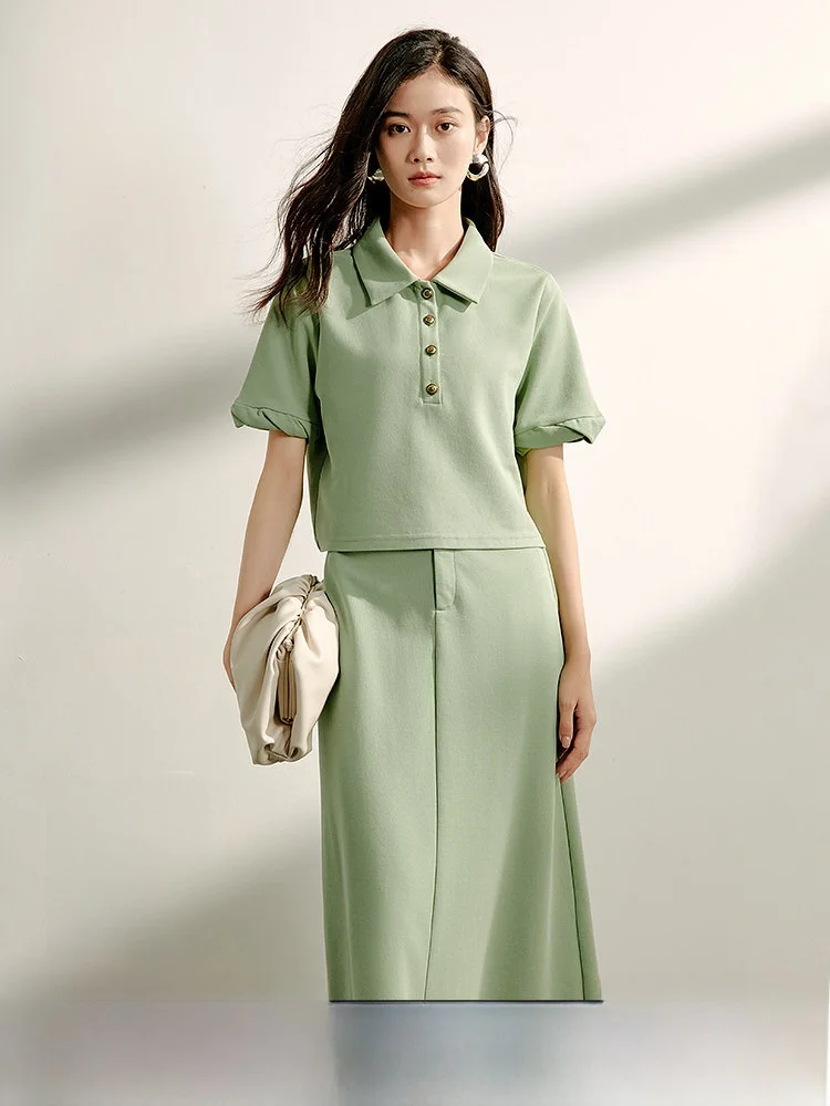 

Casual Spor ey T-irt And Skirt Two-Piece Set Women's Summer Faion Cotton Polyester Blend Loose Fit ort Sve