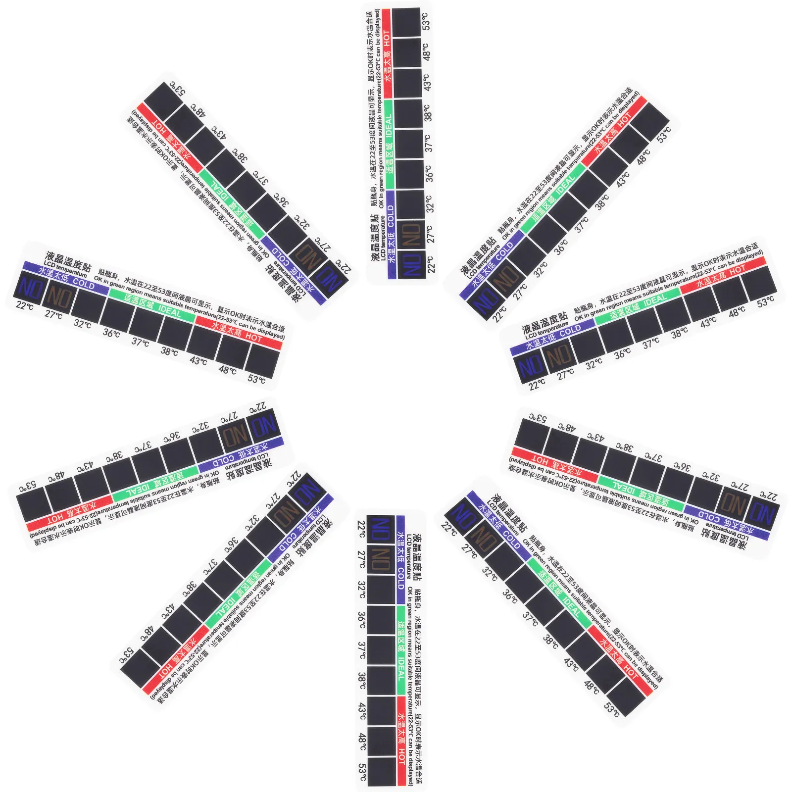 

10Pcs Adhesive Thermometer Strips Water Temperature Measuring Stickers Suitable for Body Temperature Nasal Washing LCD Display