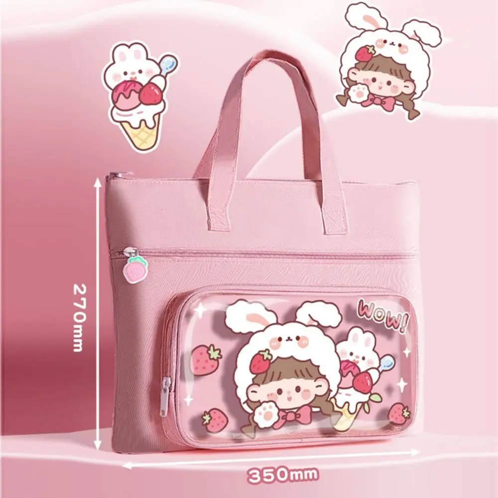 Kawaii Capybara Tote School Bag Cartoon Handheld Multi-layer File Organizer Canvas with Handle Book Storage Bag Office Supplies
