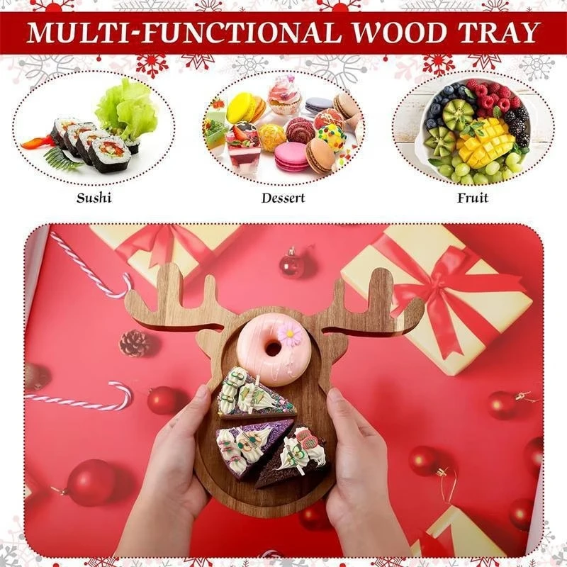 Christmas Decoration Tray, Washable Tree Hat Shape Dessert Board, Wooden Multi grid Christmas Tree Tray Plate Household