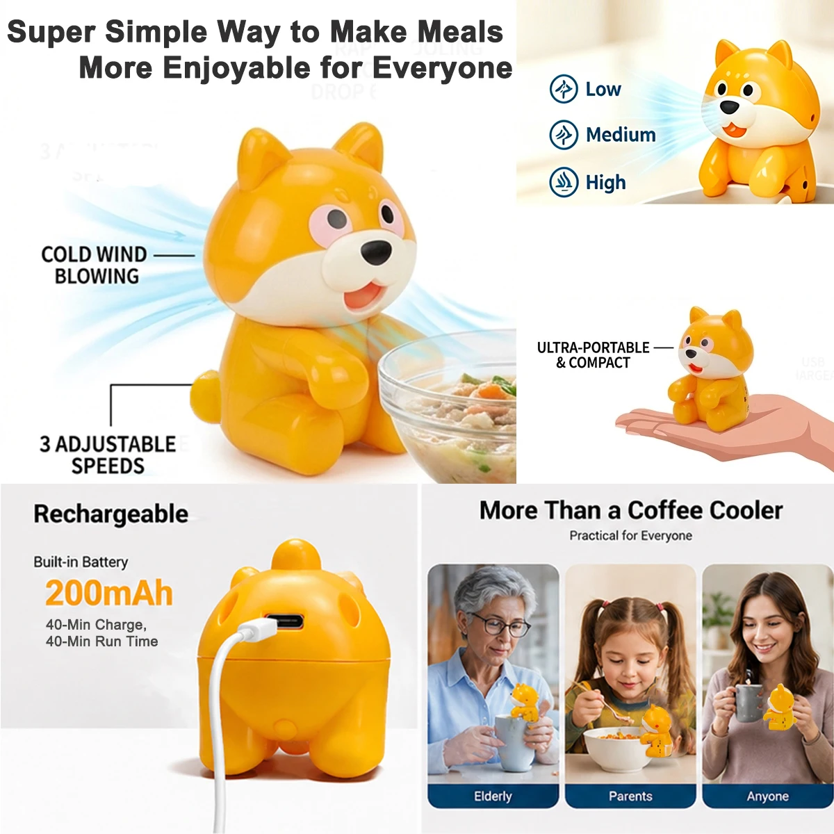 Tiny & Cute Dog Shaped Robot Cooling Fan Cools Hot Food & Drinks, Making Mealtime Fun, Portable and Easy to Use Anywhere image 2