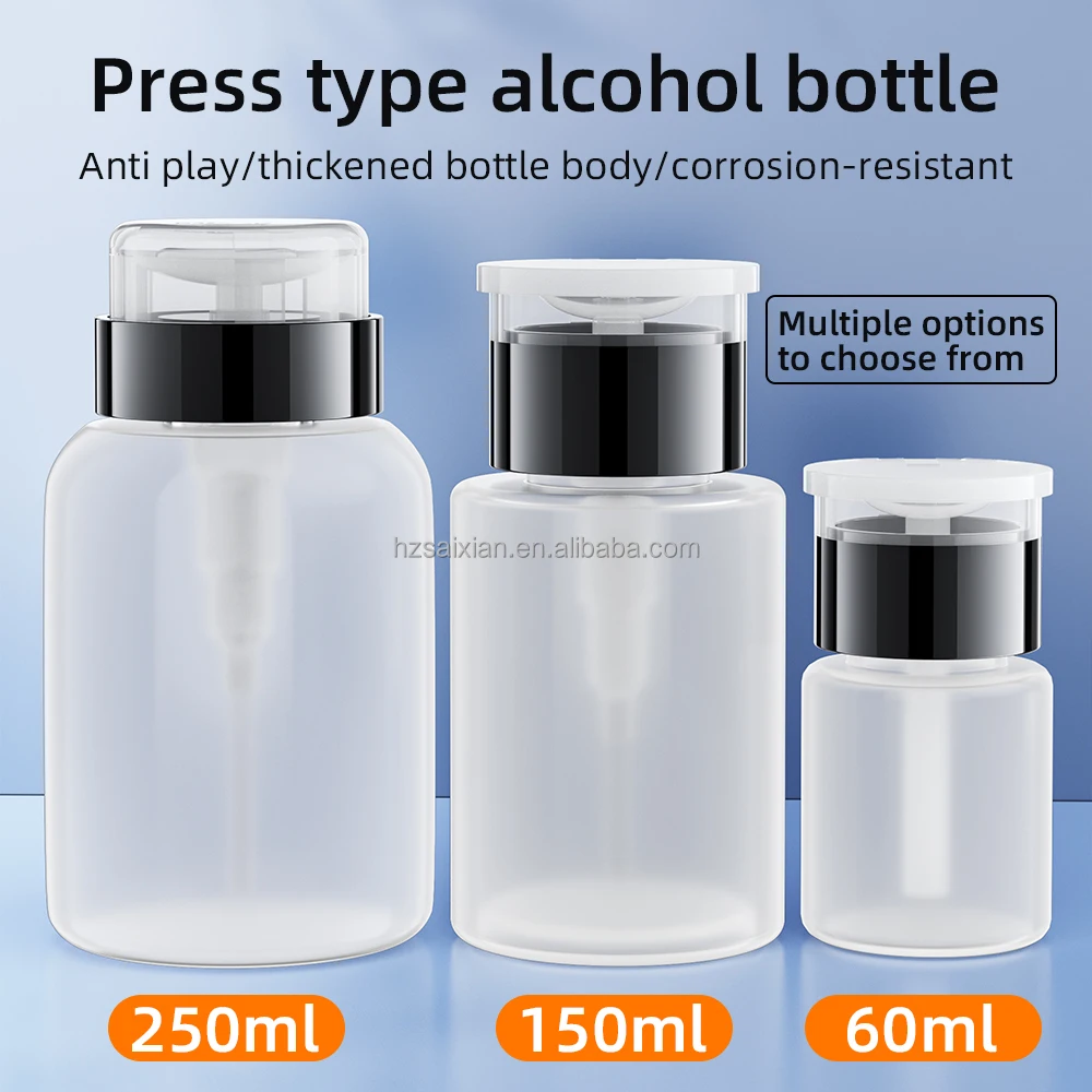 SAIVXIAN 60ML & 150ML Fiber Optic Dispenser Empty Pressed Alcohol Bottle with Liquid Pump Refillable Alcohol Spray Can Container