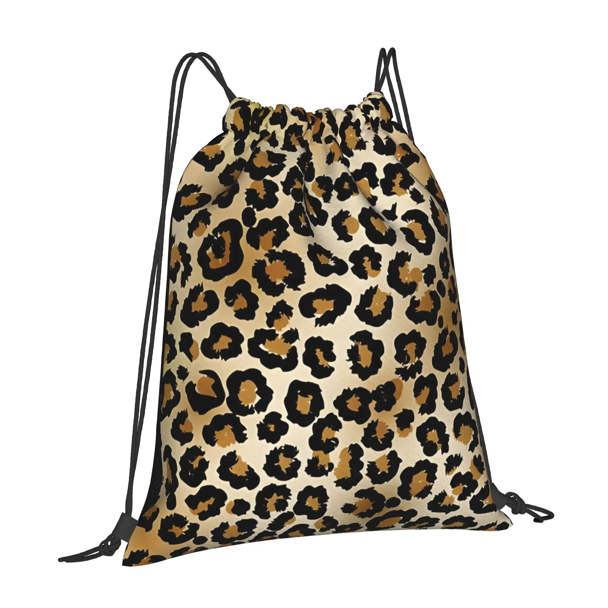 Brown Leopard Print Leopard Print Multi-function Pocket Men Women Storage Backpack Teenager Travel Bag Print Drawstring Bags