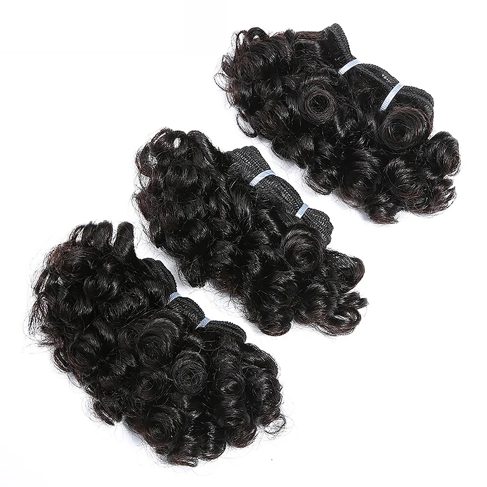 Curto Bouncy Curly Pacotes de Cabelo Humano, trama brasileira Bundle Cabelo, Deep Loose Wave Bundles, Cor Natural, 6 em 1, 3PCs