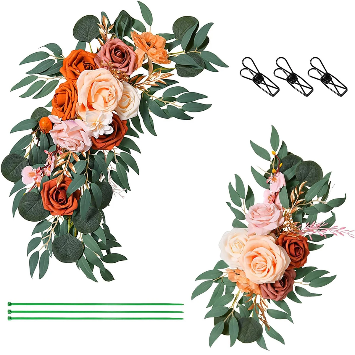 

2pcs Artificial Wedding Arch Rose Flowers Kit Boho Dusty Rose Blue Eucalyptus Garland Drapes for Wedding Decorations Reception