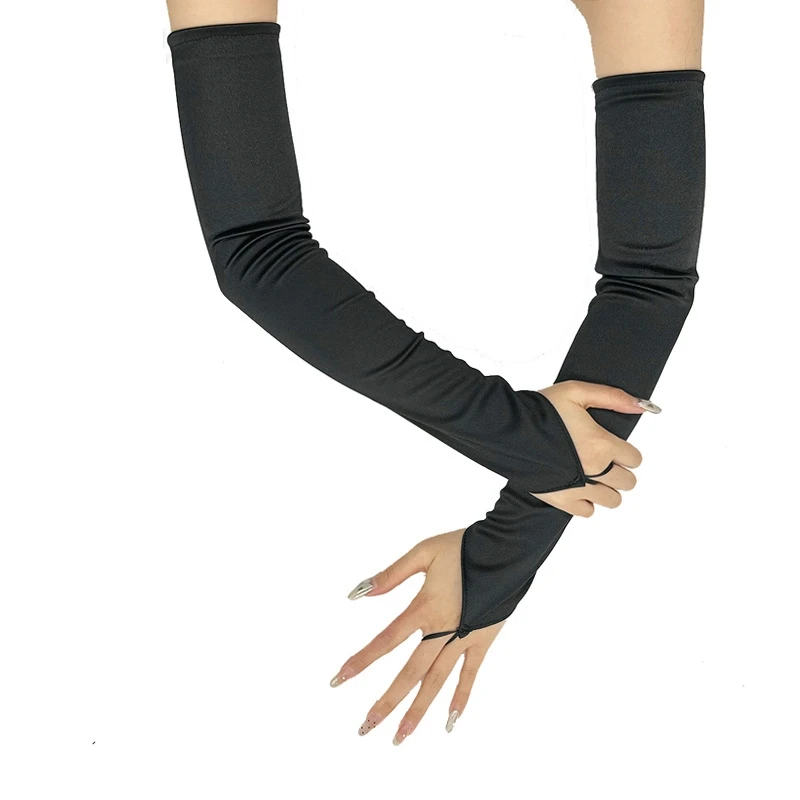 Vintage 1920s Fingerless Satin Party Gloves Bride Dress Dinner Costume Accessories Stretch Opera Black Women Long Gloves