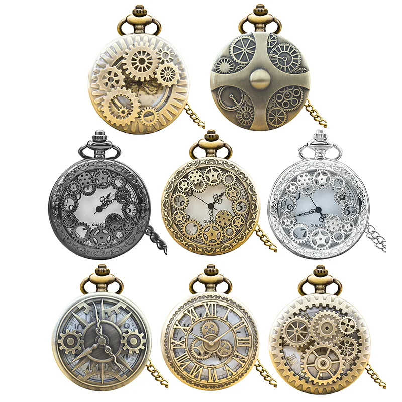 Retro Bronze Large Hollow Pattern, Large Flower Pocket Watch, Retro Gear Pocket Watch, Personalized Commemoration