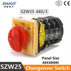 ZHUCO SZW25-48D/3 25A REV STOP FOR 3 Position Three Pole 12 Screw Yellow Panel Knob Rotary Cam Switch For Meat Grinder Equipment