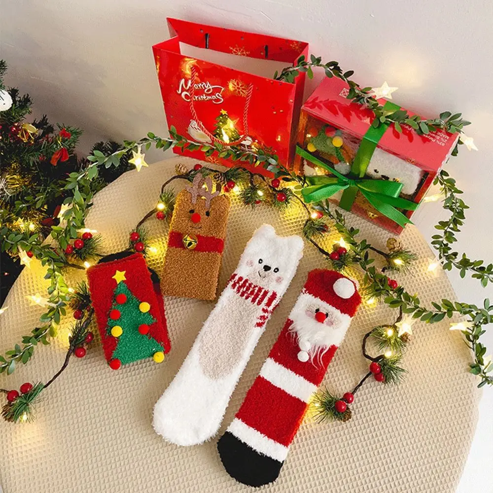 New Santa Claus Coral Velvet Socks Snowman Elk Thickened Christmas Socks Soft Warm Middle Tube Socks Christmas Gifts