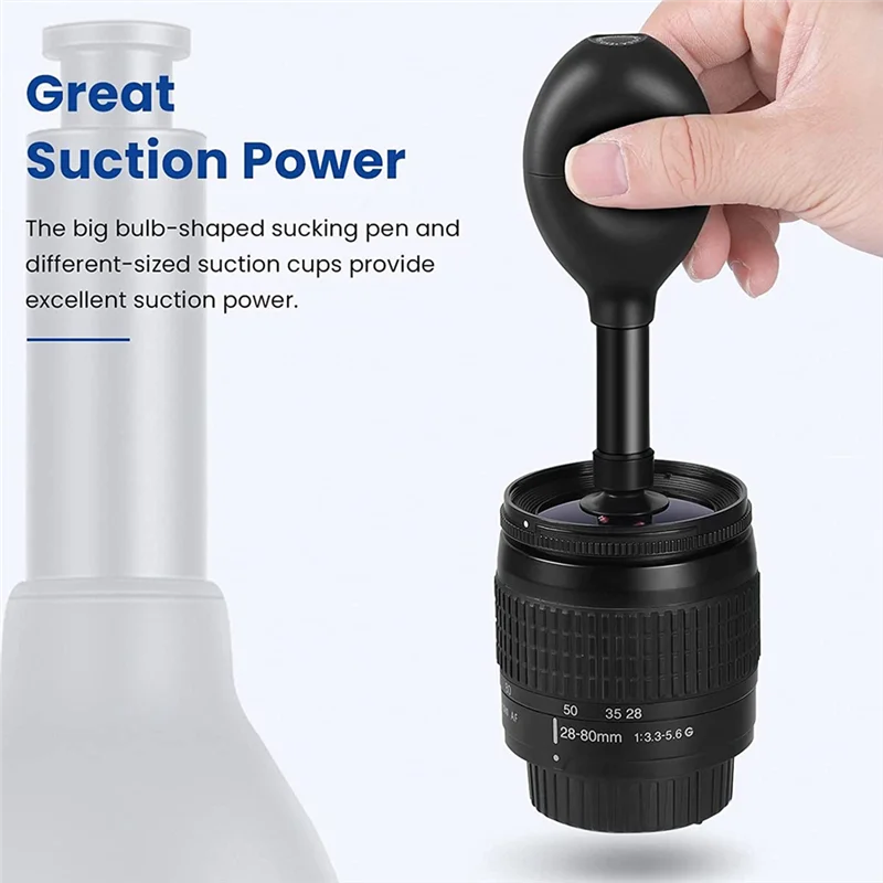 Lens Sucker Kit Eight in One with 7 Interchangeable Suction Cups Strong Suction Manual Vacuum Suction Pen Lens Puller