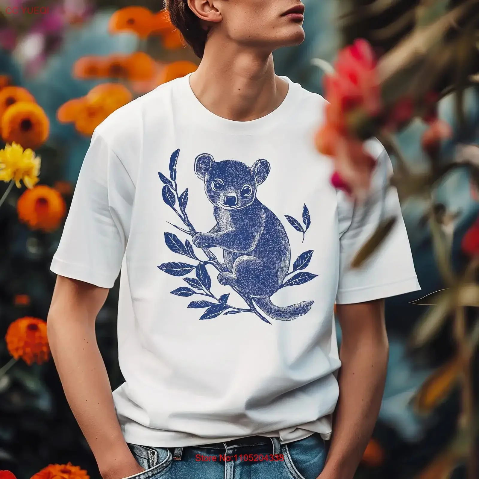 

adorable baby possum sitting on eucalyptus leaves Linocut T Shirt Cute kinkajou Woodcut PrinT retro wildlife vintage Washed