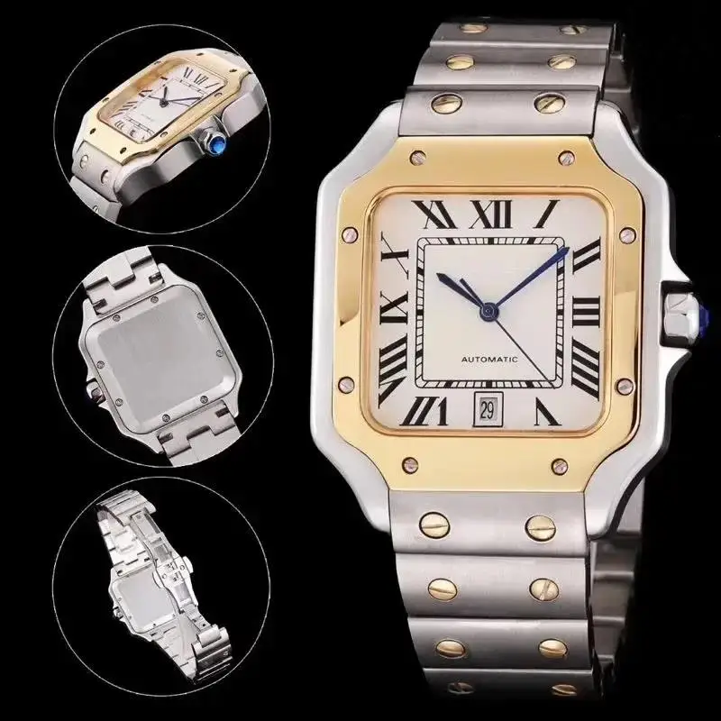 nieuwe Luxur heren dames automatische mechanische horloges leer 904L roestvrij staal blauw zwart wit Rome gouden rand