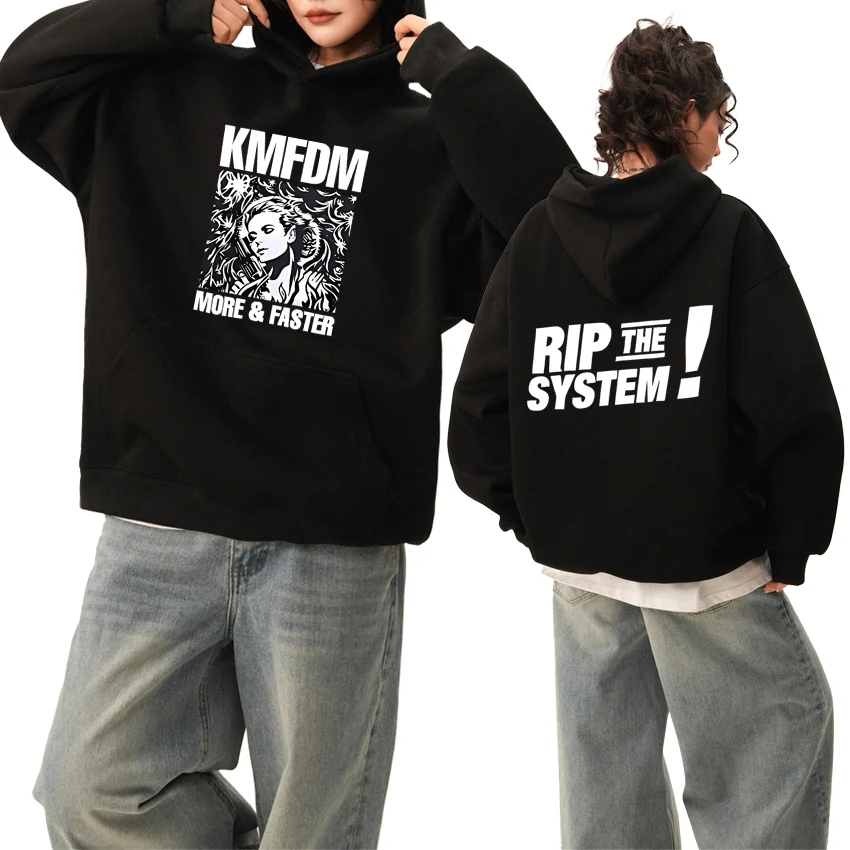 

Hot Rock band Kmfdm Song Rip The System Double Sided printed Hoodie Men women hip hop punk streetwear Unisex Fleece Sweatshirt