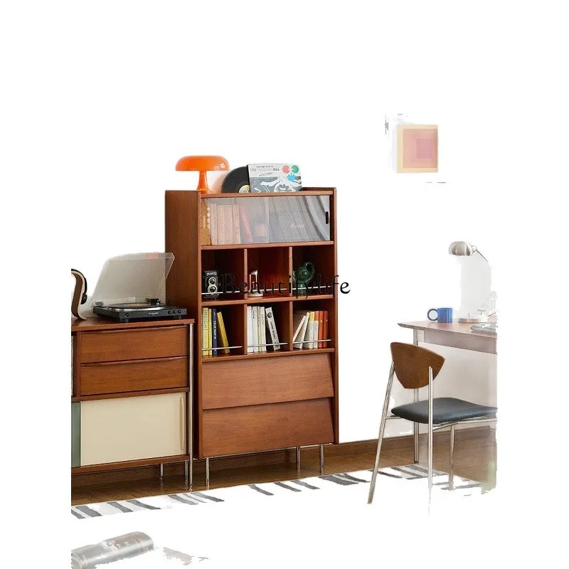 

Combination locker retro solid wood storage integrated wall floor glass door bookcase shelf