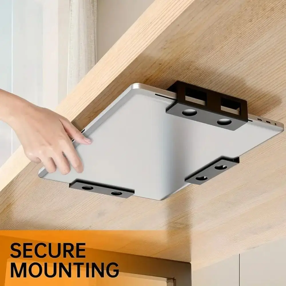 Heat Dissipation Laptop Mount Bracket Under Desk Black Laptop Storage Stand Under Table Laptop Holder Keyboard Storage Laptop