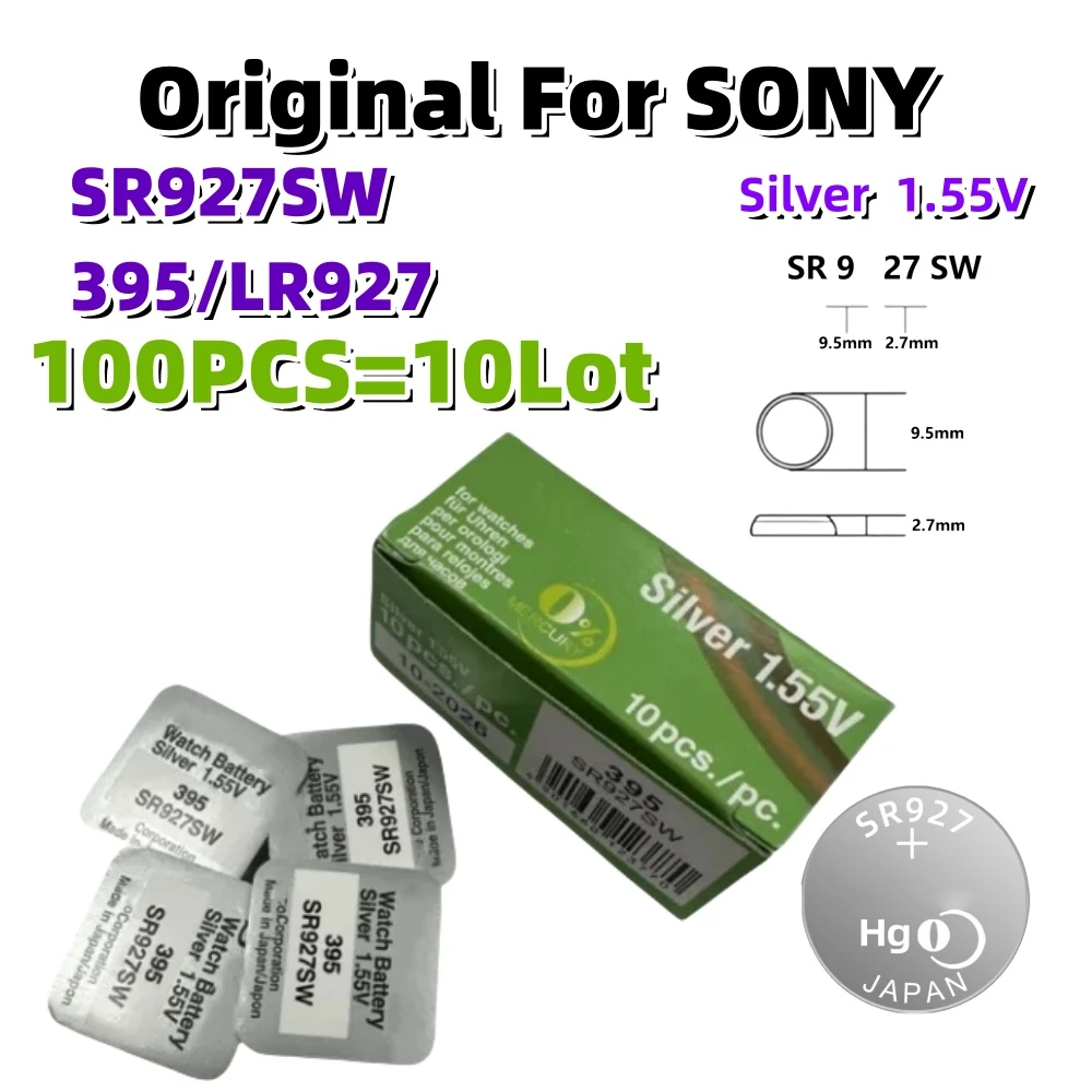 100PCS Original For Sony SR927SW AG7 395 LR927 395A 1.55VLithium Batteries Button Cell for Watch Toys Control Calculator Toy