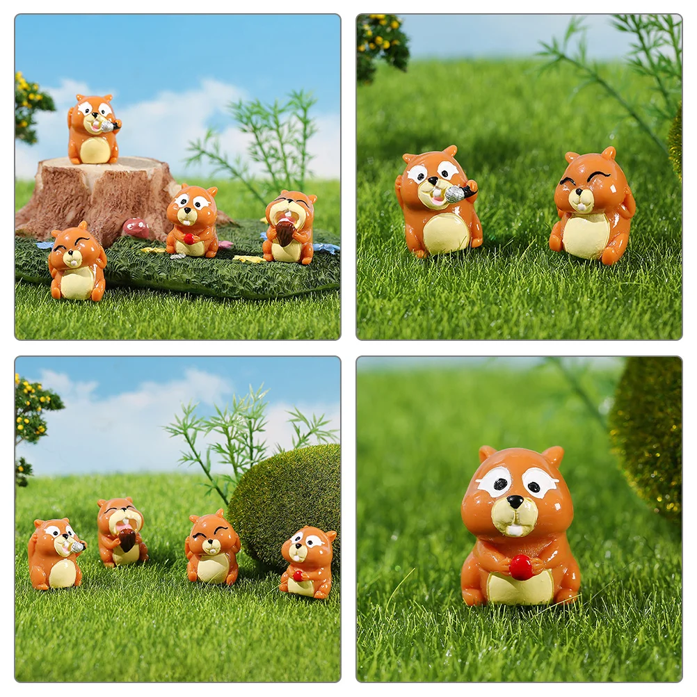 

4Pcs Squirrel Figurines Lovely Resin Miniatures Micro Landscape Garden Adornment Miniature Squirrel Figurines Mini Squirrels