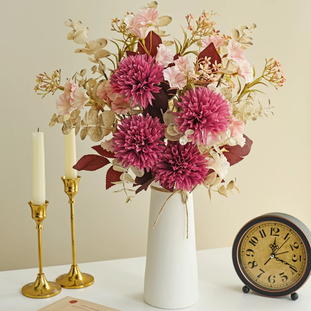 Künstliche Seidenblumen-Kugel-Chrysantheme, Hochzeits-Brautstrauß, DIY-Geschenk, Dekoration für Zuhause, Zimmer, Vase, Hof, Festival, Außenbereich, Gartenbogen – Detail 2