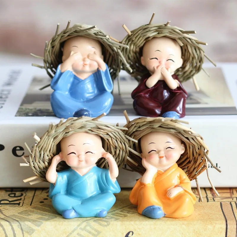 4pcs/set Lovely Small Kungfu Monks Maitreya Buddha Resin Handicrafts Monk Decoration of Ornaments