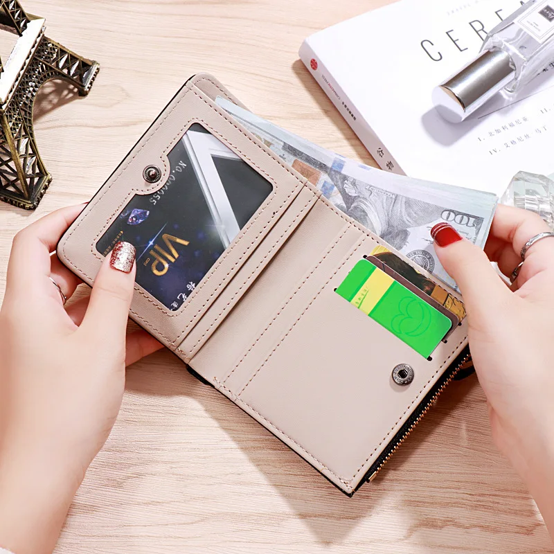 New Women Purse Zipper Green Red Black Female Wallet Retro Flower Pattern Short Wallet PU Leather Card Holder Buckle Coin Purse