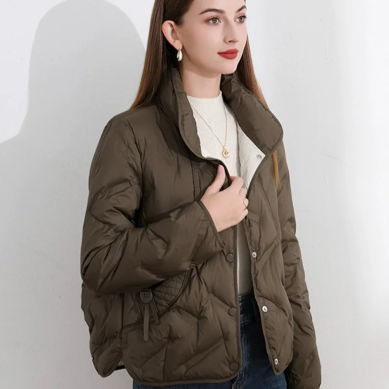 Damen lässige Loose Daunen jacke, koreanische Mäntel, leichte Winter jacken, Stehkragen, Warme, süße Puffer mäntel, Mode, 2024