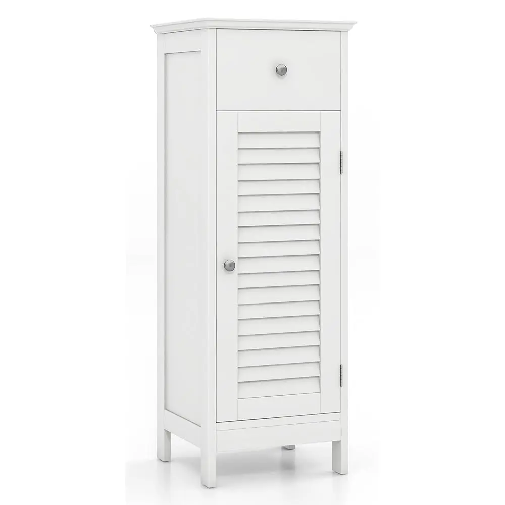 

Bathroom Floor Storage Cabinet - Freestanding Side Cabinet With 1 Door, 1 Drawer & 3-Height Adjustable Shelf, Slim Cupboard,