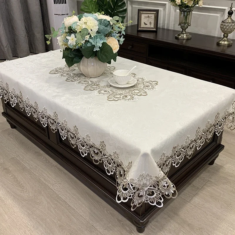 

Rectangle Tablecloth Luxury Embroidery Lace Table Cover Flower Elegant Hollow Out Table Cloth Towels Dining table decoration