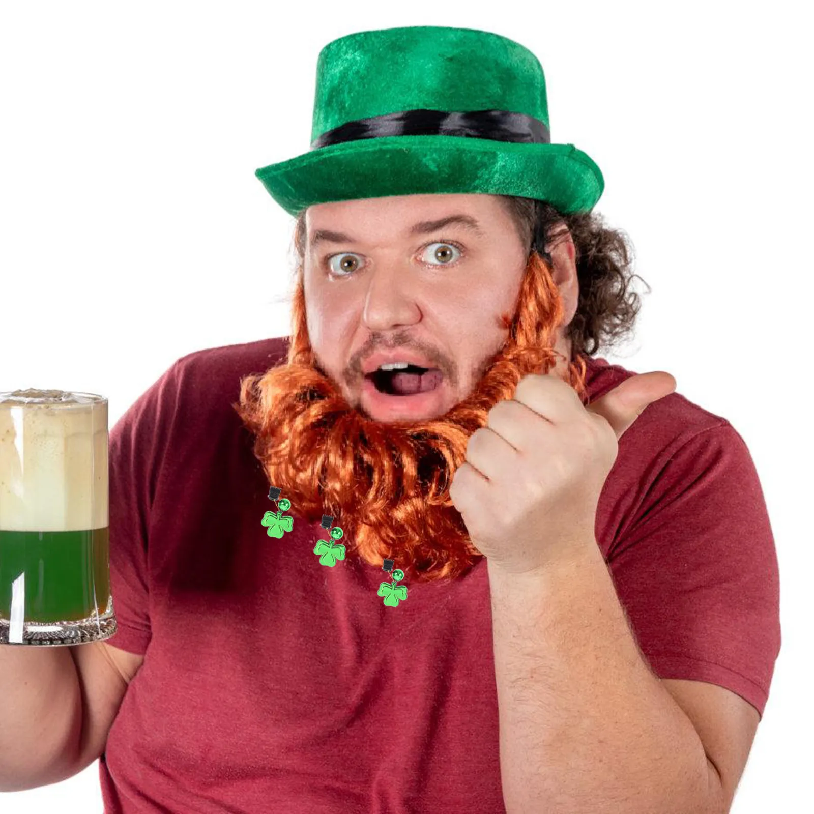 คลิปหนีบหนวดรูปใบโคลเวอร์ 10 ชิ้น สำหรับตกแต่งงานเทศกาล ปาร์ตี้ วันเซนต์แพทริก อุปกรณ์เสริมเครื่องแต่งกาย ประดับหนวดสำหรับผู้ชาย