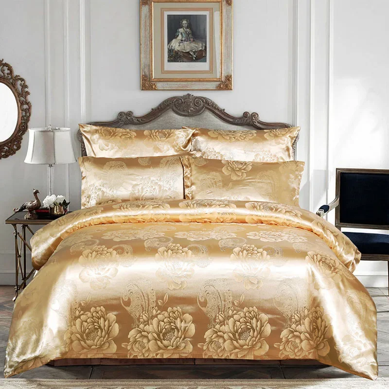 European Satin Jacquard Duvet Cover Set High Quality Smooth and Skin Friendly Comforter Cover Set Summer Bedding Kit for Adults
