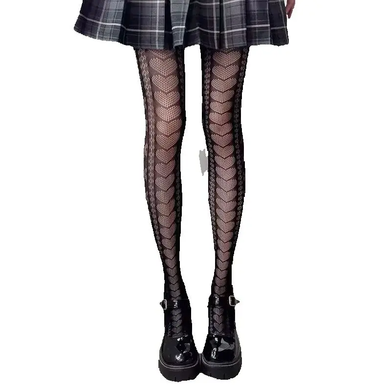 Femmes résille bas Sexy rétro gothique Lolita motif Jacquard Club collants Goth Cosplay JK filles collants en Nylon chaussettes collants