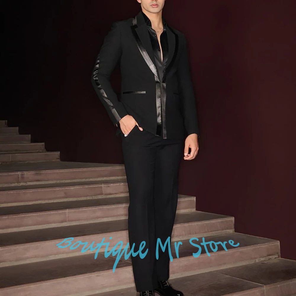 

Стильные мужские черные костюмы на одной пуговице с отделкой по пятнам, комплект из 2 предметов (куртка + брюки), официальная элегантная одежда для вечернего банкета и вечеринки