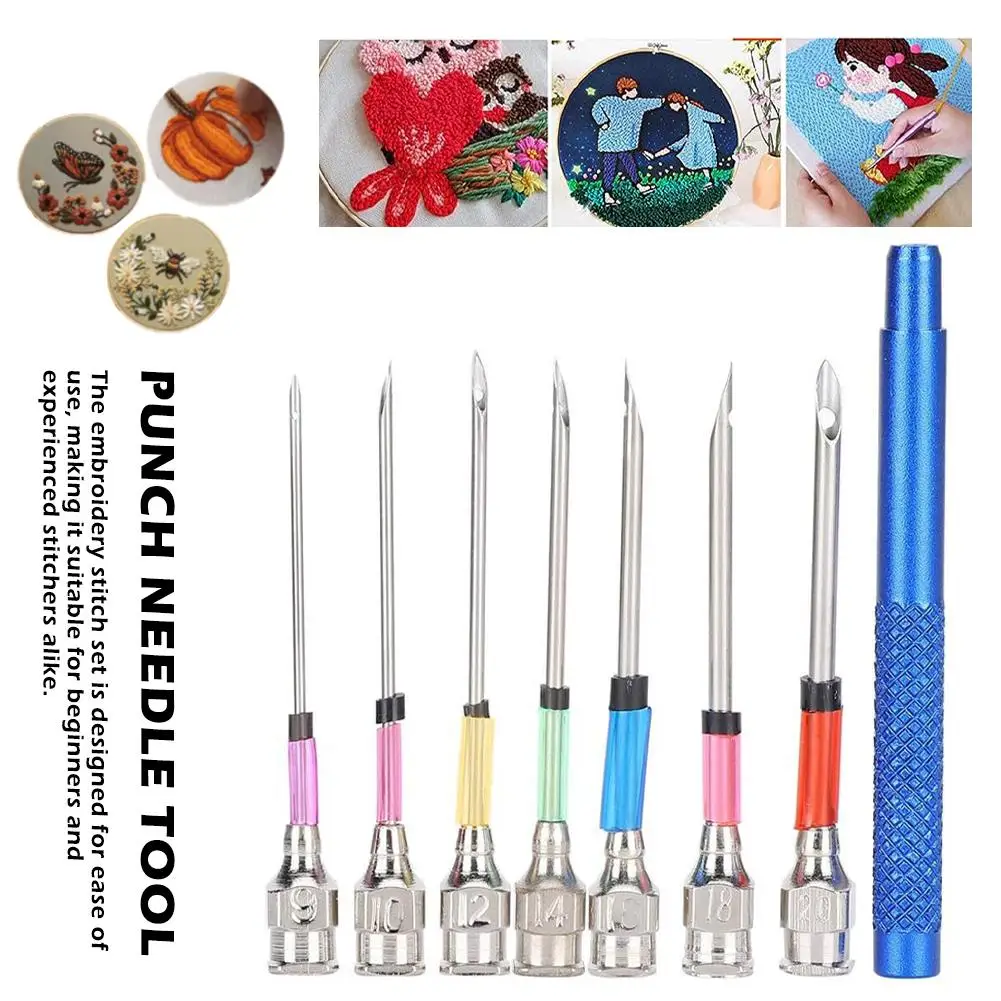 1 Set Punch Needle Tool Ultra Punch Needle Steel Embroidery Art Set Knitting With Stitching Handle Needles Needles Punch Q0X0