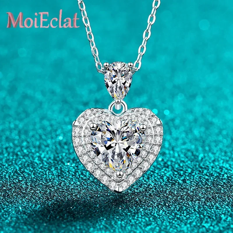 2.5CT Lab Diamond Platinum Pt950 Sweet Elegant Heart Wrapped Certificate Moissanite Pendant Necklace Wedding Jewelry Gifts