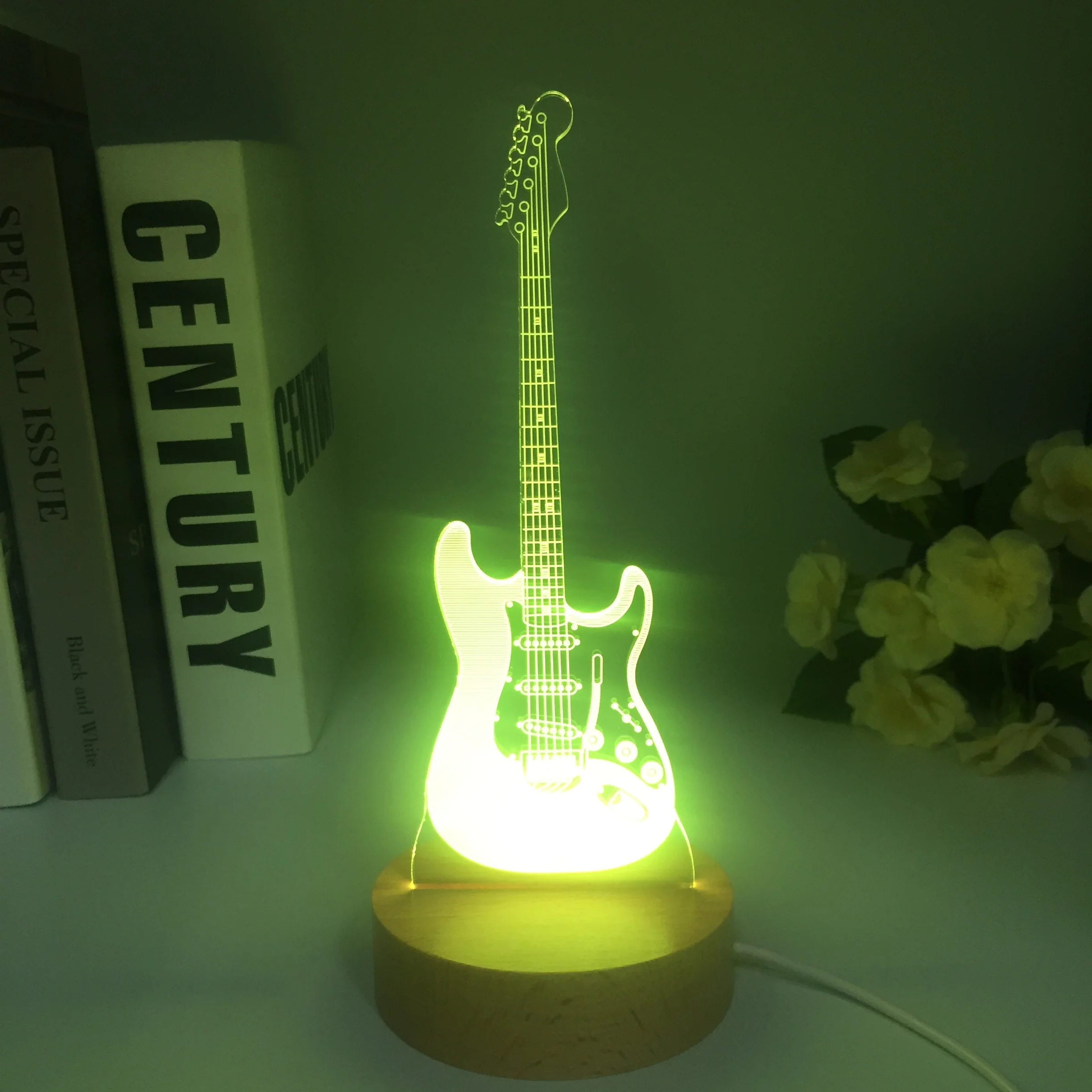 Acrylic Table Lamp Touch Wooden 3D Bass Guitar Violin Home Room Decor Led Lights Lamp Creative Night Lights Holiday Wood Gift