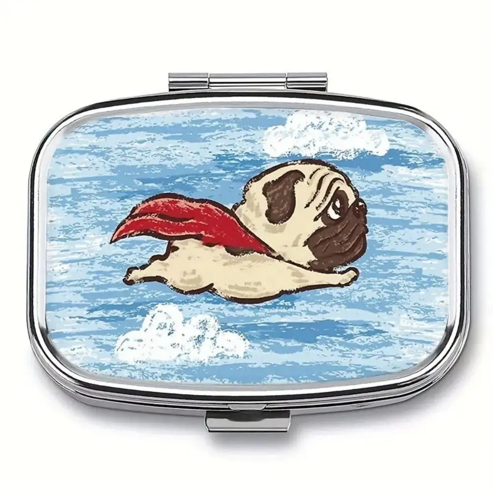 

1pc Flying Pug Pill Box, 2-Compartment, Portable Travel Case for Pockets & Purses, Unique Gift