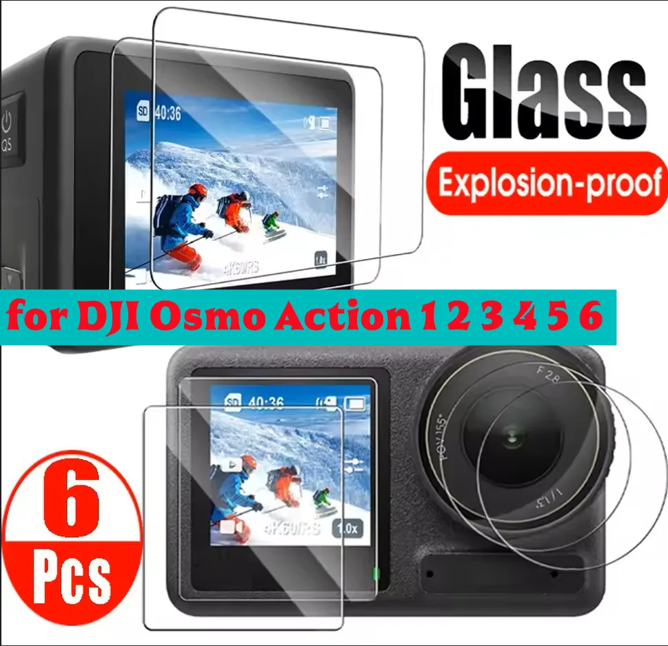 2 Sets 9H Tempered Glass Film Screen Protector for DJI Osmo Action 1 2 3 4 5 Pro/Osmo ACTION 6 HD Ultra-Clear Camera Lens Films