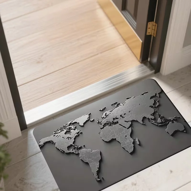 Flannel World Map Door Mat Global Explorer Home Decoration Mat Rural Kitchen Decoration Rural Farmhouse Home Decoration Rugs