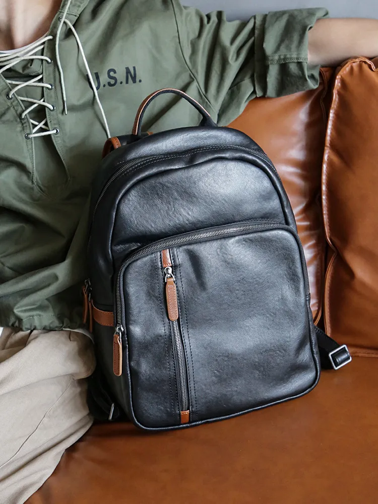 Mochila Retro de cuero genuino Original para hombre, mochila de gran capacidad de cuero de vaca auténtico, mochila para ordenador portátil, bolsos de negocios, Mochilas
