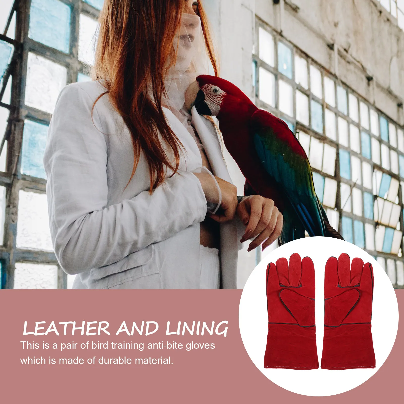 

1Pair Anti-Bite Gloves Red Protective Gloves for Parrot Training Pet Feeding Bite Resistant Hand Protective Cover